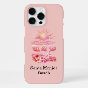 Funda Para iPhone 16 Pro Max Aesthetic Pink Beach Sunset Watercolor