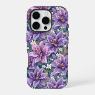 Funda Para iPhone 16 Pro Aesthetic Purple Lily Floral Watercolor