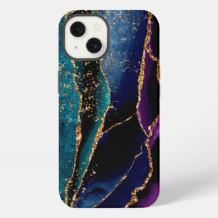 Ágata azul/teal/morado con vetas de brillo dorado