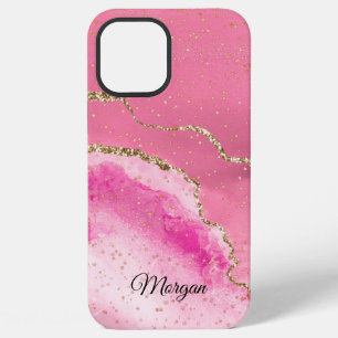 Funda Para iPhone 12 Pro Max Ágata rosa blanca y dorada & Estrellas doradas, no