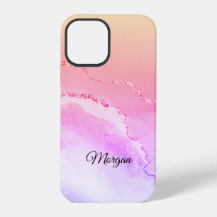 Funda Para iPhone 12 Pro Ágata rosa, morada y amarilla, nombre en escritura