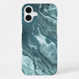 Funda Para iPhone 16 Plus Ágata Teal Cristalizada Piedra Oscura Aguamarina