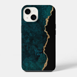 Funda Para iPhone 14 Ágata verde azulado y dorado
