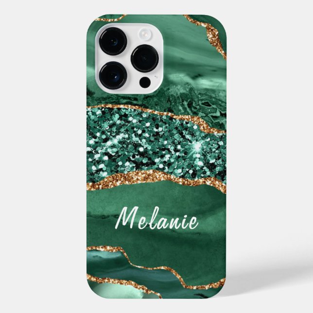 Funda Para iPhone Agate Green Gold Purpurina Personalizado de mármol (Reverso)
