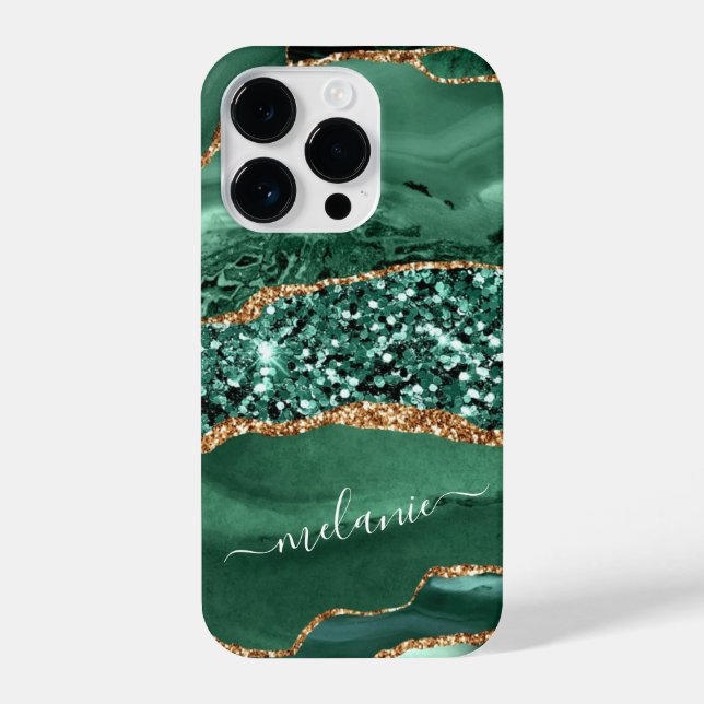Funda Para iPhone Agate Green Gold Purpurina Tu Nombre Marble (Reverso )