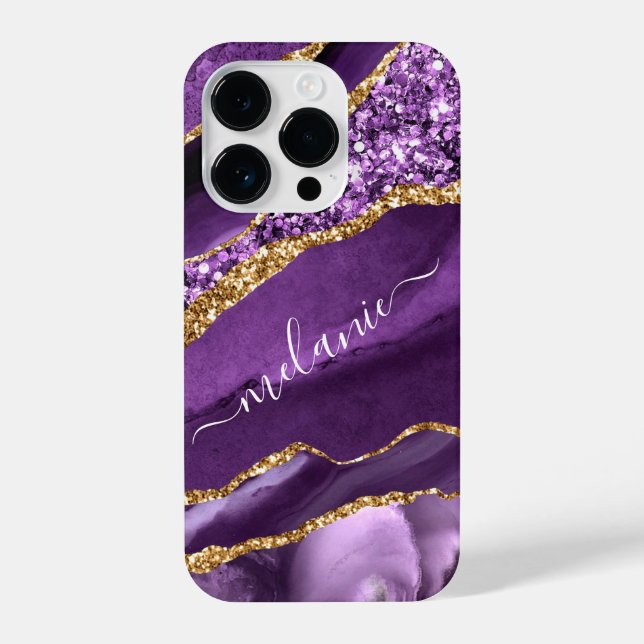Funda Para iPhone Agple Violet Gold Purpurina tu nombre (Reverso )