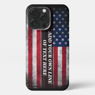 Funda Para iPhone 13 Pro Agrega tu texto en la bandera americana 