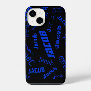 Funda Para iPhone 14 Agregar cualquier nombre o palabra Azul y negro