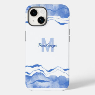 Funda Para iPhone 14 Aguamarina abstracta de acuarela con monograma