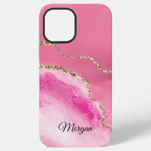 Funda Para iPhone 12 Pro Max Aguata Rosa, Blanca y Dorada, Nombre en guión negr