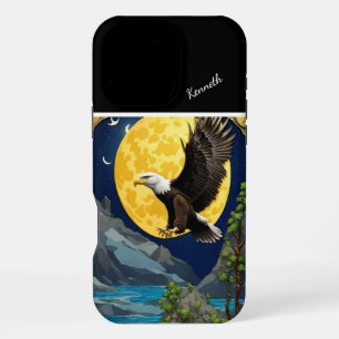 Funda Para iPhone 16 Pro Max Águila iluminada por luna en árbol salvaje