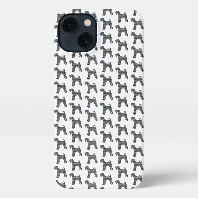 Funda Para iPhone Airedale Terrier Dog Silhouette Grid White (Reverso )