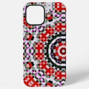 Funda Para iPhone 12 Pro Max Ajedrez rojo y blanco o caleidoscopio circular de