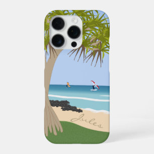 Funda Para iPhone 16 Pro Ala Relieve metalizado Surfers Pandanus Tree en la