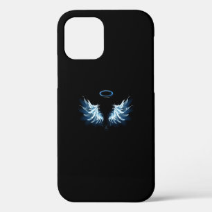 Funda Para iPhone 12 Pro Alas de ángel azules brillantes sobre fondo negro