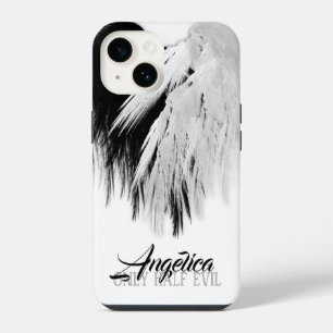 Funda Para iPhone 14 ALAS DE ÁNGEL CORAZÓN Negro+Blanco Solo Medio Malv