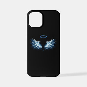 Funda Para iPhone 12 Mini Alas del Ángel Azul brillante sobre fondo negro
