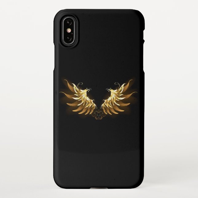 Funda Para iPhone Alas del Ángel de Oro sobre fondo negro (Reverso)