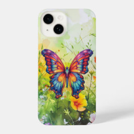 Funda Para iPhone 14 Alas Naranjas azules de mariposa