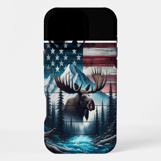 Funda Para iPhone Alce y Montaña Bajo las Estrellas (Reverso )