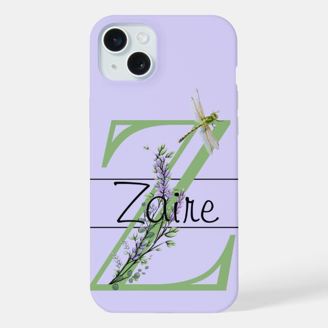 Funda Para iPhone Alfabeto monograma Z Lavanda Eucalyptus Dragonfly (Reverso )