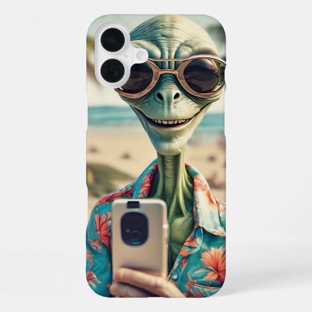 Funda Para iPhone Alien Beach Selfie Retro Art (Reverso )