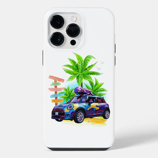 Funda Para iPhone Alien montando un mini auto (Reverso )