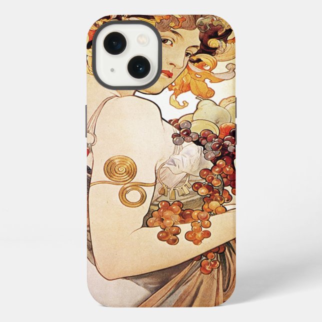 Funda Para iPhone Alphonse Mucha Dama Con Frutas (Reverso )