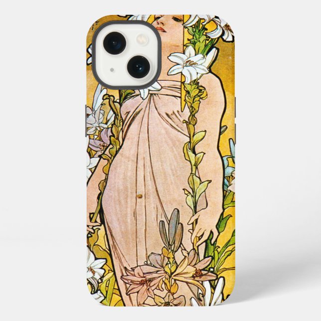 Funda Para iPhone Alphonse Mucha - Lily - Borde Blanco (Reverso )