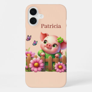 Funda Para iPhone 16 Plus Amantes divertidos de cerdos agreguen su nombre di