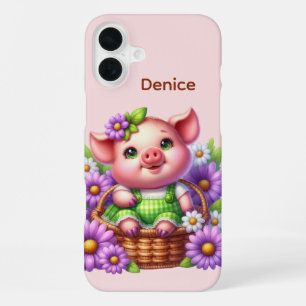 Funda Para iPhone 16 Plus Amantes divertidos de los cerdos añadan su nombre