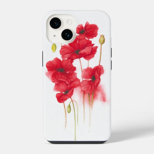 Funda Para iPhone Amapola Roja Pintura sobre Blanco (Reverso )