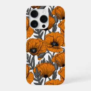 Funda Para iPhone 16 Pro Amapolas naranjas sobre blanco