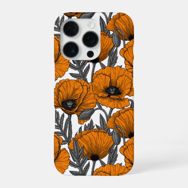 Funda Para iPhone Amapolas naranjas sobre blanco (Reverso)