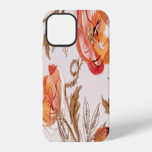 Funda Para iPhone 12 Amapolas Patrón de Acuarela de Fondo Beige