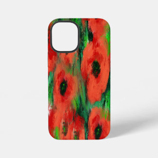 Funda Para iPhone 12 Mini Amapolas Rojas Apasionadas y Follaje Verde Abstrac