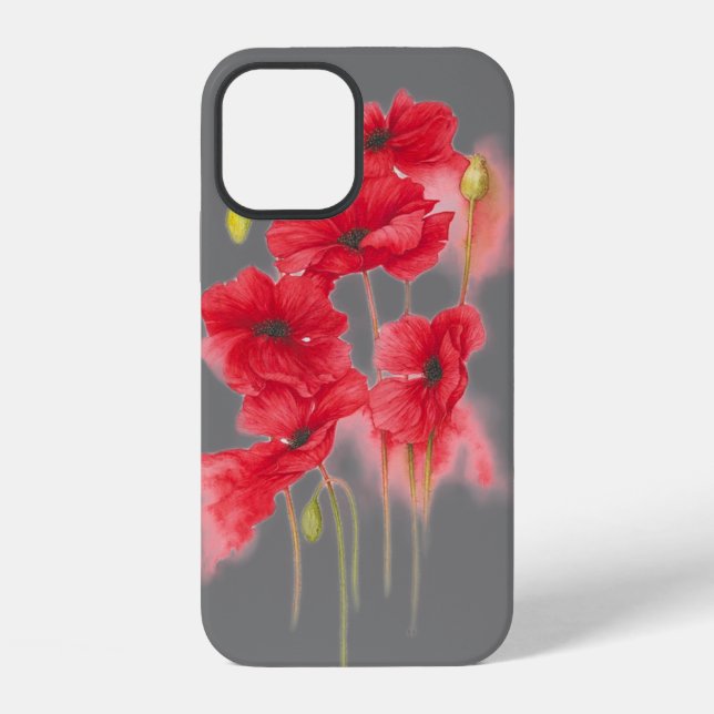 Funda Para iPhone amapolas rojas sobre gris (Reverso )