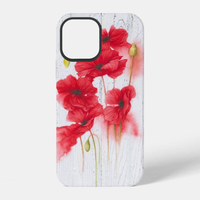 Funda Para iPhone amapolas rojas sobre madera encalada (Reverso )