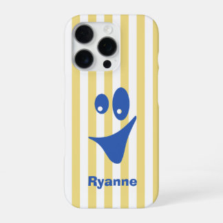 Funda Para iPhone 16 Pro Amarillo Mantequilla Raya Azul Sonrisa Quirky