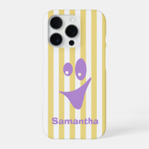 Funda Para iPhone 16 Pro Amarillo Mantequilla Raya Lavanda Sonrisa Original