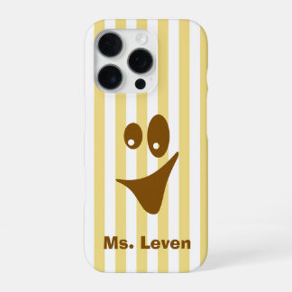Funda Para iPhone 16 Pro Amarillo Mantequilla Raya Marrón Sonrisa Curiosa