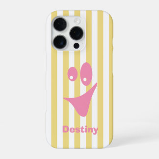 Funda Para iPhone 16 Pro Amarillo Mantequilla Raya Rosa Sonrisa Curiosa