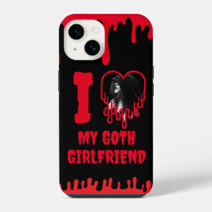 Funda Para iPhone 14 Amo a mi novia gótica Foto de corazón rojo goteand