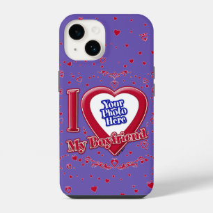 Funda Para iPhone 14 Amo Mi Novio Foto Corazón Rojo Púrpura