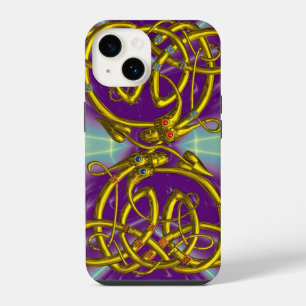Funda Para iPhone 14 AMOR DE DRAGÓN, NUDOS CÉLTICOS DE ORO DRAGONES, Pú