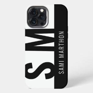 Funda Para iPhone 13 Pro Max Añade tus iniciales en negrita Monograma Negro y B