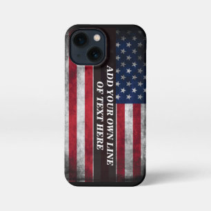 Funda Para iPhone 13 Mini Añadir tu texto a la bandera estadounidense