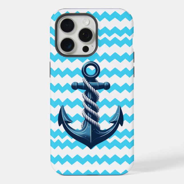 Funda Para iPhone Ancla azul con olas azules (Reverso )
