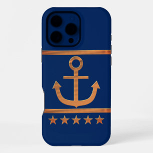 Funda Para iPhone 16 Pro Max ancla dorada sobre fondo azul marino