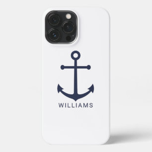 Funda Para iPhone 13 Pro Max Anclaje azul de la Marina Náutica con nombre perso
